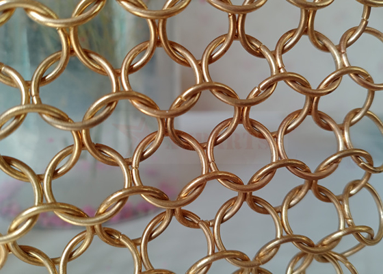 12mm شبكة معدنية مخصصة سلسلة بريد ستائر الفولاذ المقاوم للصدأ لون الذهب